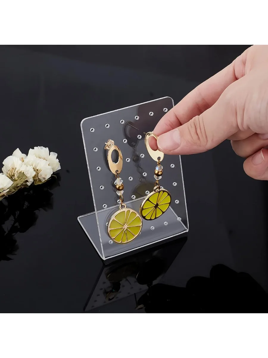 4 Pack Earring Holder 42 Holes Small Ear Studs Display Stand L-Shape Earrings Jewelry Show Rack Stand Organizer Plastic Display