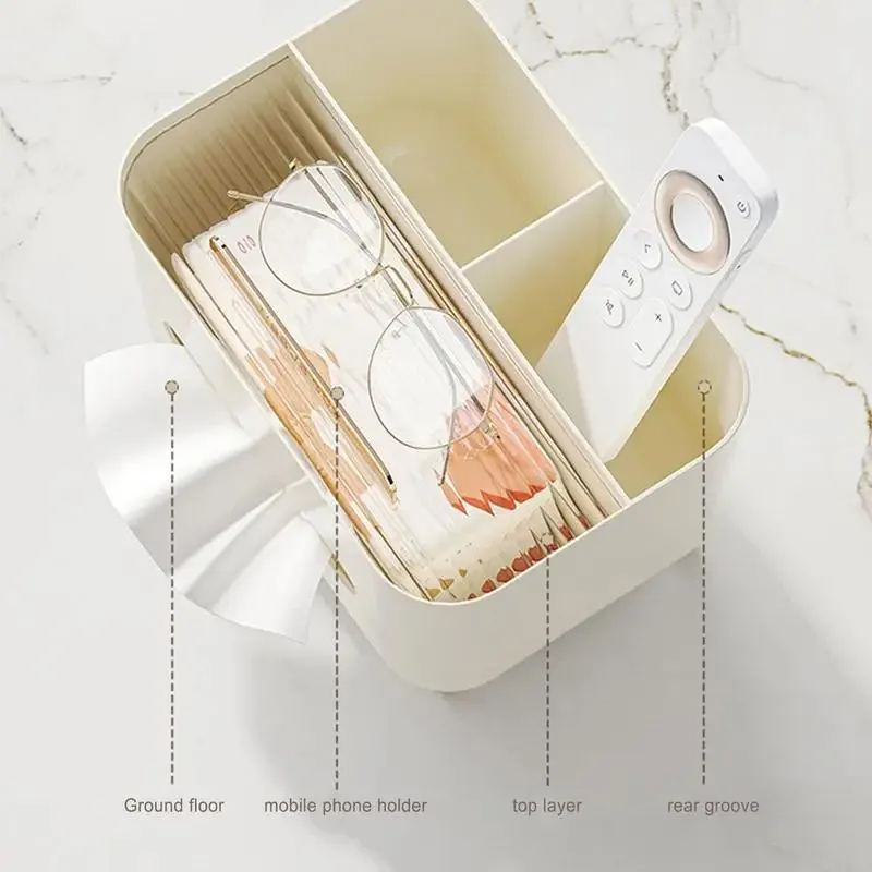 Multifunctional Tissue Box Living Room Tissue Case Desktop Organizer Remote Control Tissue Holder Luxury Paper Tissue Box Holder 6
