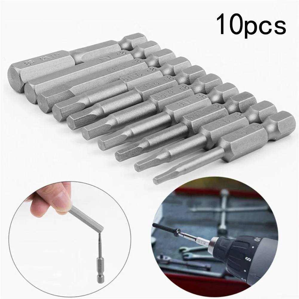 

Alloy Steel Magnetic Hexagon Screwdriver Bit Set with 10 Popular Metric Sizes Nickel Plating Surface Treatment and 50mm Length