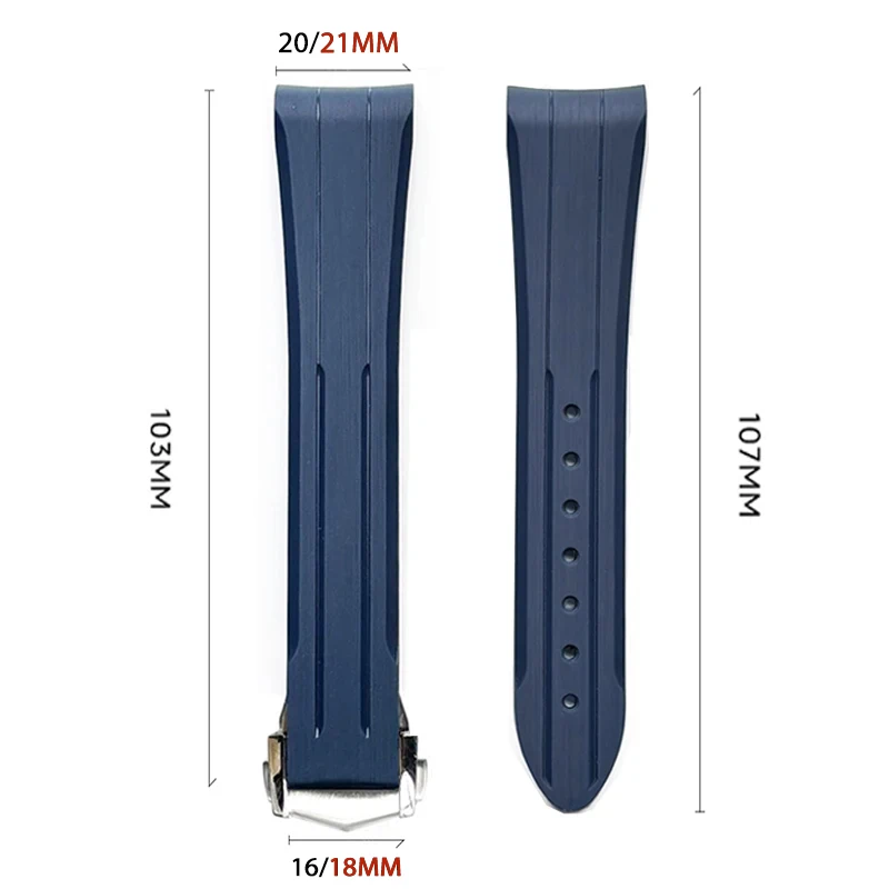Curved Rubber Waterproof Sport Watch Strap with Folding Buckle - 20mm Bracelet