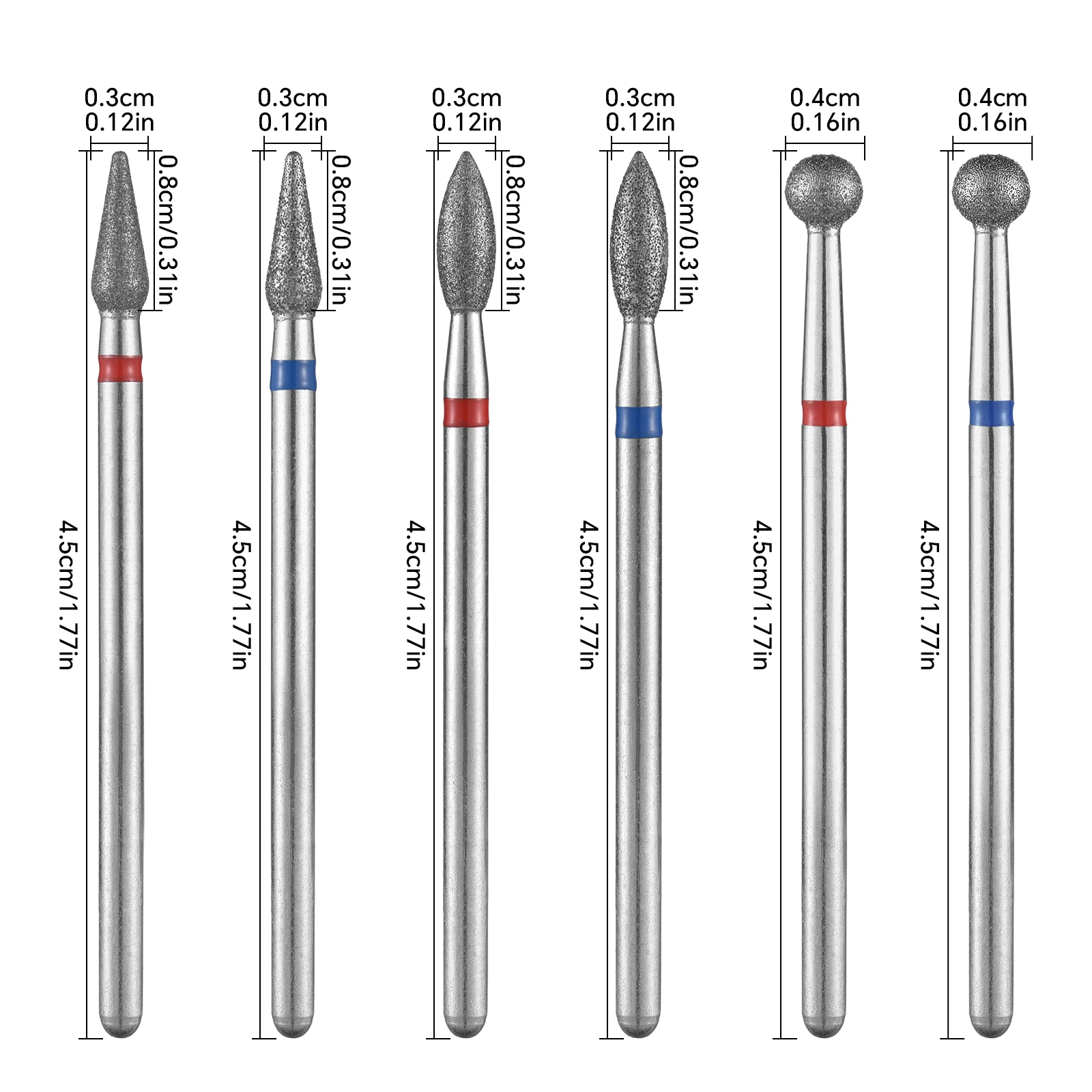 레드 블루 네일 드릴 비트 1개 다이아몬드 전문가용 2.35MM 전동 밀링 커터 매니큐어 페디큐어 피부 제거 도구
