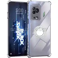 Reinforced Corner Clear Shockproof Ring Holder Soft TPU Phone Cover for Blackshark 4 Pro (Clear Silver Ring)