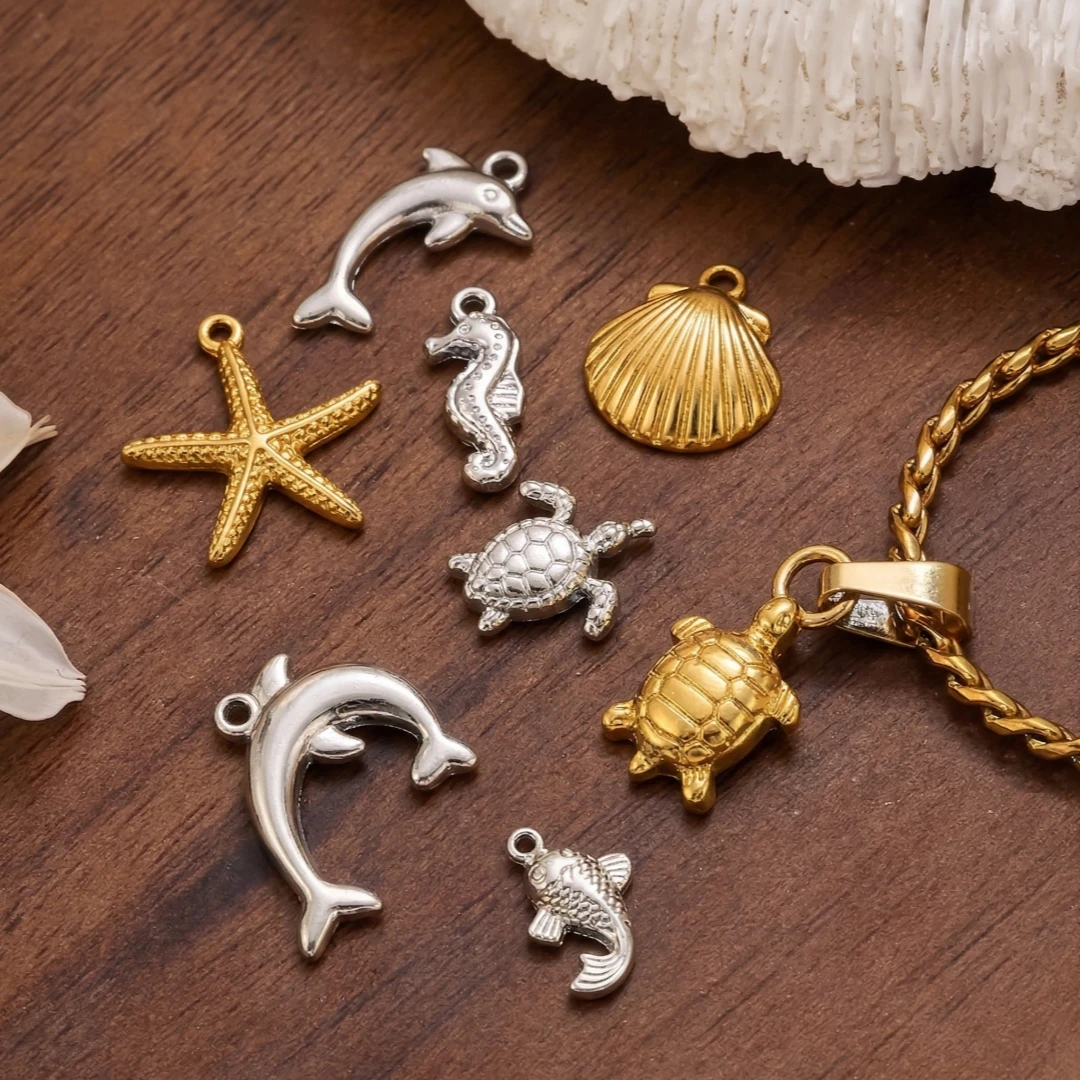 5 Stück PVD-Vergoldete Edelstahl Sommer-Muschel-Anhänger für DIY-Schmuckherstellung, Armband- und Halsketten-Charms Zubehör – Detail 5