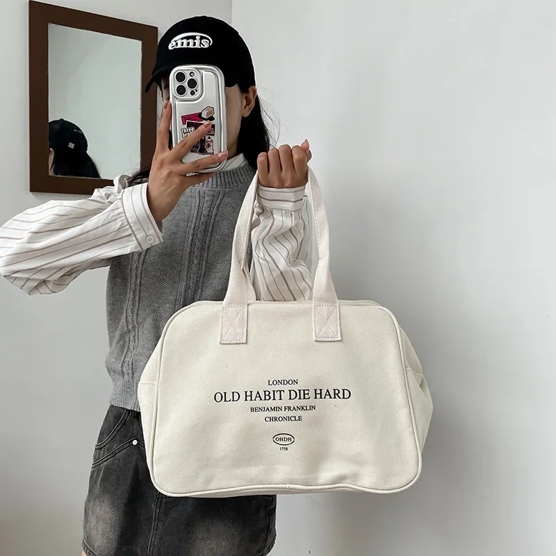 

Korean Harajuku Canvas Shoulder Bag Women Large Capacity Ladies Tote Bag Y2K Letter Printed School Handbag Boston Bag Girls Gift