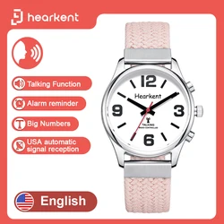 Hearkent Talking Watch Blind Women Quartz Watches Ladies Hourly Chime for Visually impaired or Seniors Nylon Strap Wristwatch