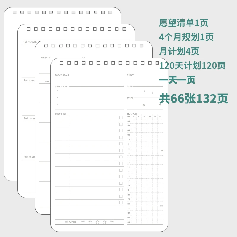 Agenda di studio Agenda giornaliera Agenda per studenti da 4 mesi Organizzatore Notebook Orario Time Tracker 120 giorni Planner Programma portatile - immagine 4