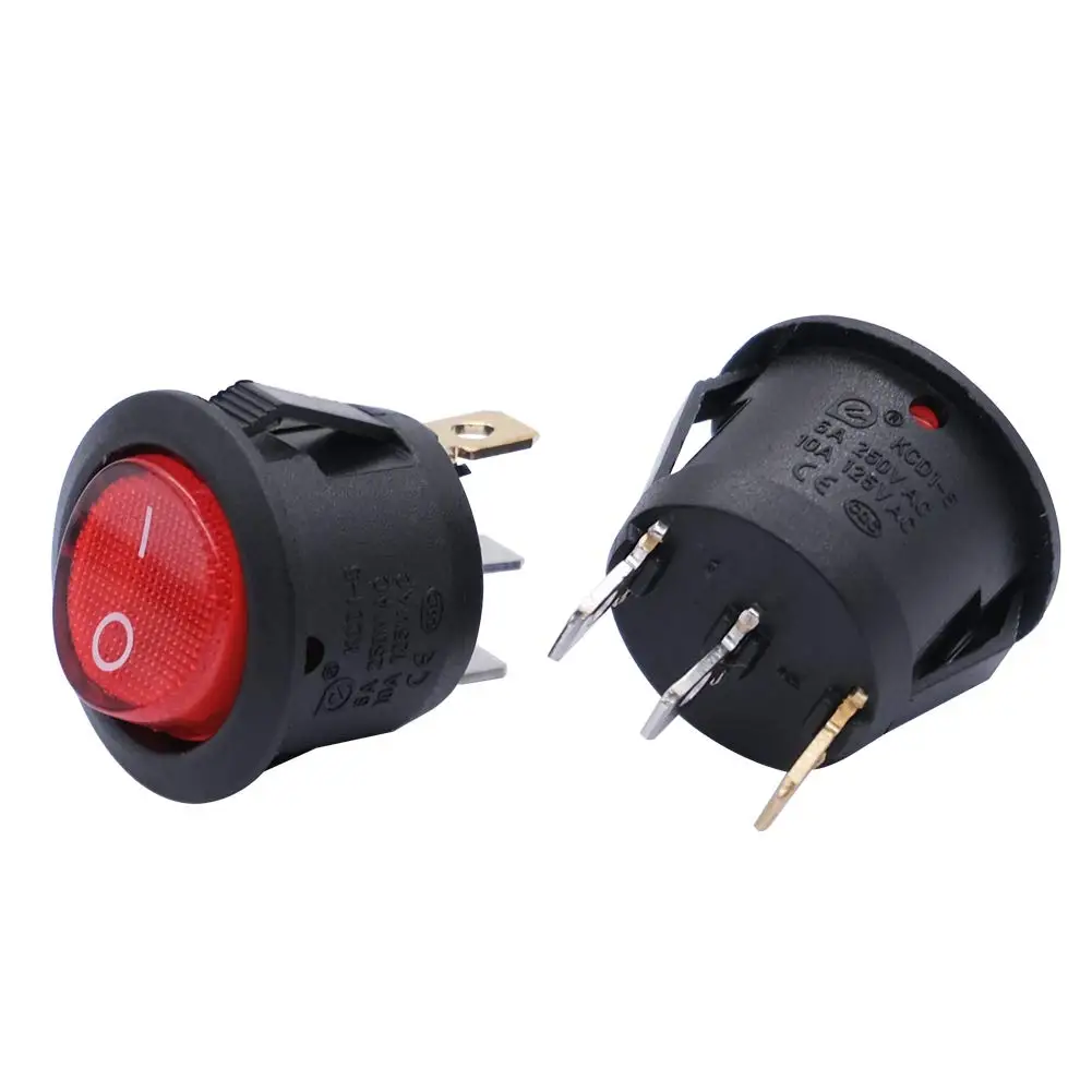 5 stücke KCD1 Ein/Aus 3-Pin 2-Position Snap 20A 12 V Rote LED Runde Boot Rocker schalter mit LED Für Auto Haushalt DIY Ersatz – Detail 6