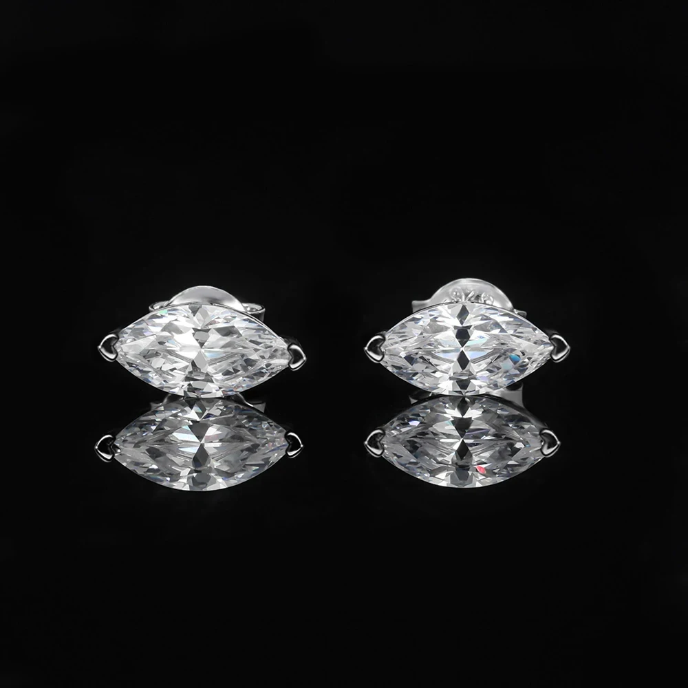 Pendientes de moissanita de 0,5-2 quilates para mujer, aretes de diamante de corte Marquesa con certificados GRA, aretes de oreja de Plata de Ley 925