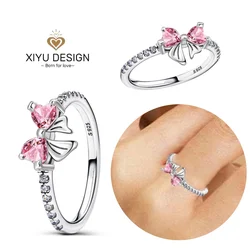Elegant 925 Silver Zircon Bow Ring - Shimmering Fine Jewelry Gift - 8 (WHITE)