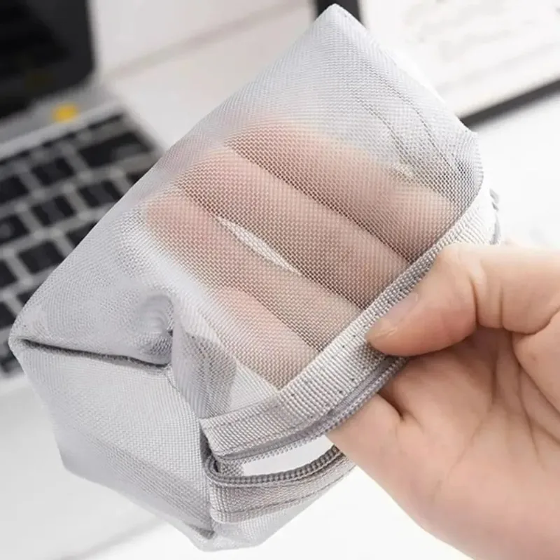 Mini Clear Nylon Mesh Cosmetic Bags Cute Women Small Lipstick Makeup Bags Pouch Data Line Key Earphone Organizer Case