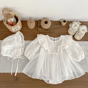 6838 Vestiti appena nati 2025 Autunno Nuova manica lunga della neonata Pagliaccetto Gonna Abito Abiti di compleanno Abito da principessa in rete