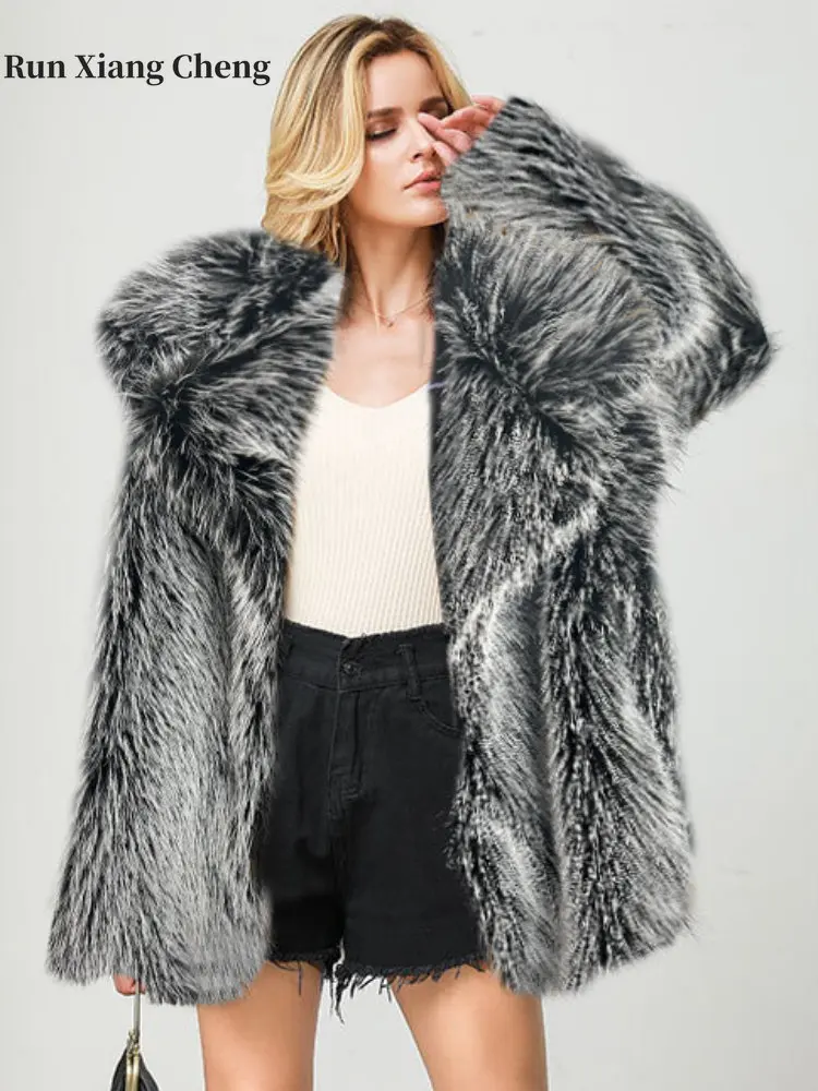 2023 Winter Fashion Mixed Fur Long Coat Warm Fur Jacket for Women European and American Style Commuter Urban Wind Casual Style