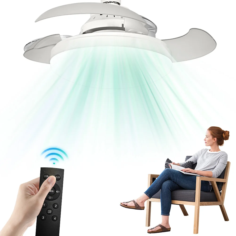 Ceiling Fans with Light Remote Control Bladeless LED Ceiling Fan 3 Colour Temperatures Chandelier Fan for Bedroom