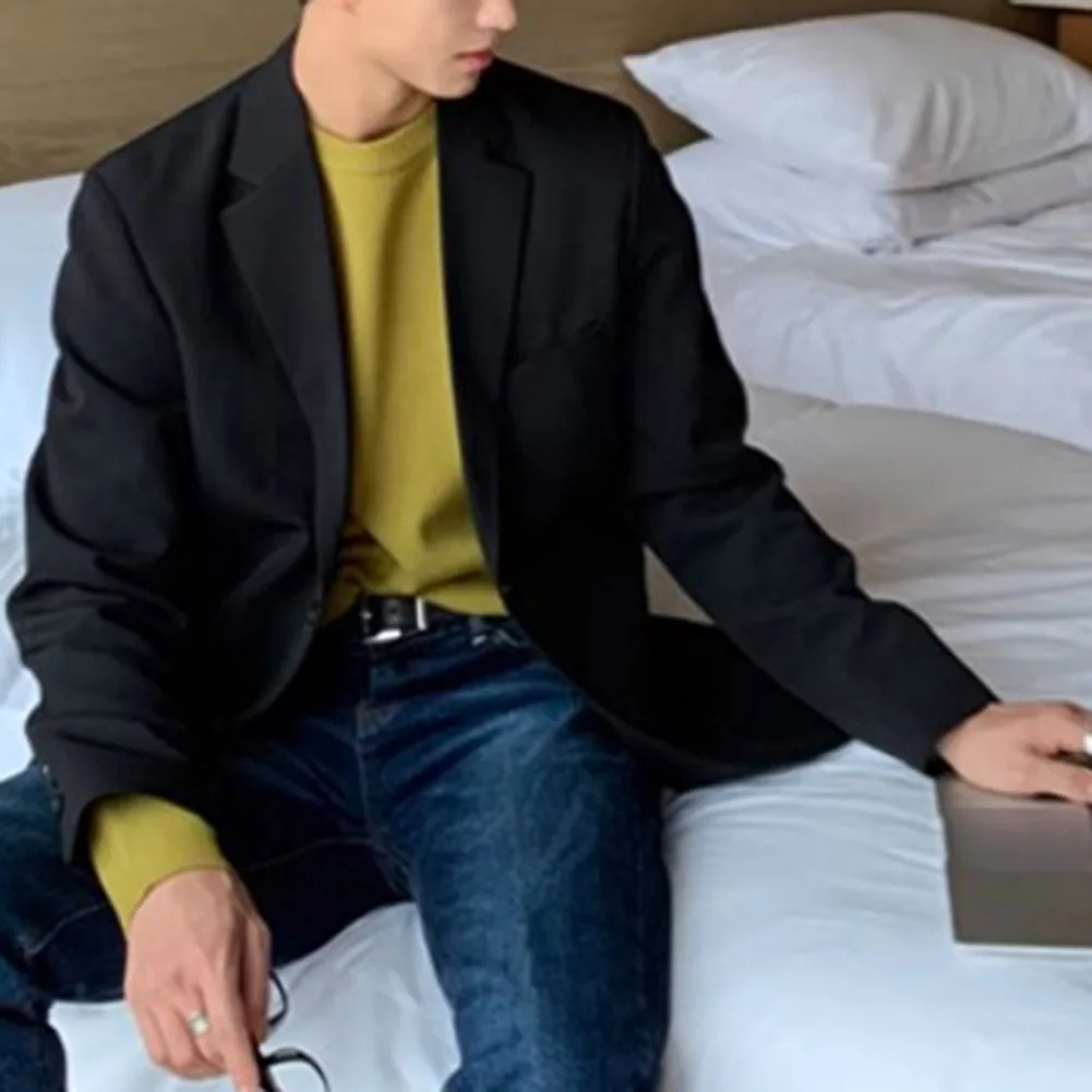 Mens Korean Casual Loose Solid Color Blazer Business Jackets Fashion Slim Fit Wedding Groom Streetwear Social Dress