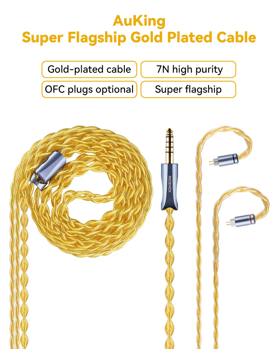 NICEHCK AuKing Flagship 7N OCC 4N Gold Plated HiFi Earphone Cable