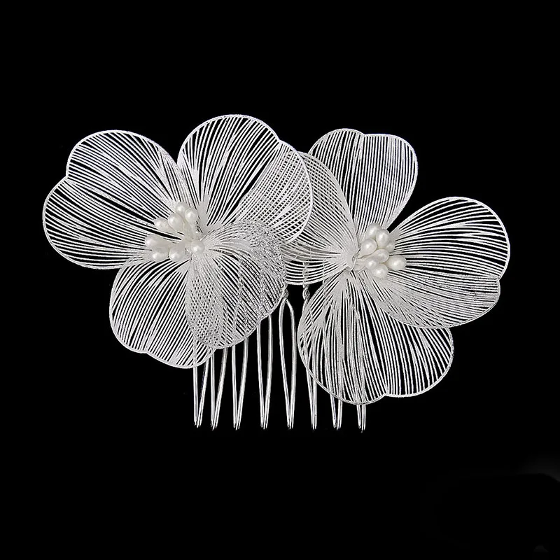 

SLBRIDAL Handmade Alloy Crystal Rhinestones Flower Leaf Bridal Hair Comb Wedding Headpiece Hair Accessories Women Jewelry