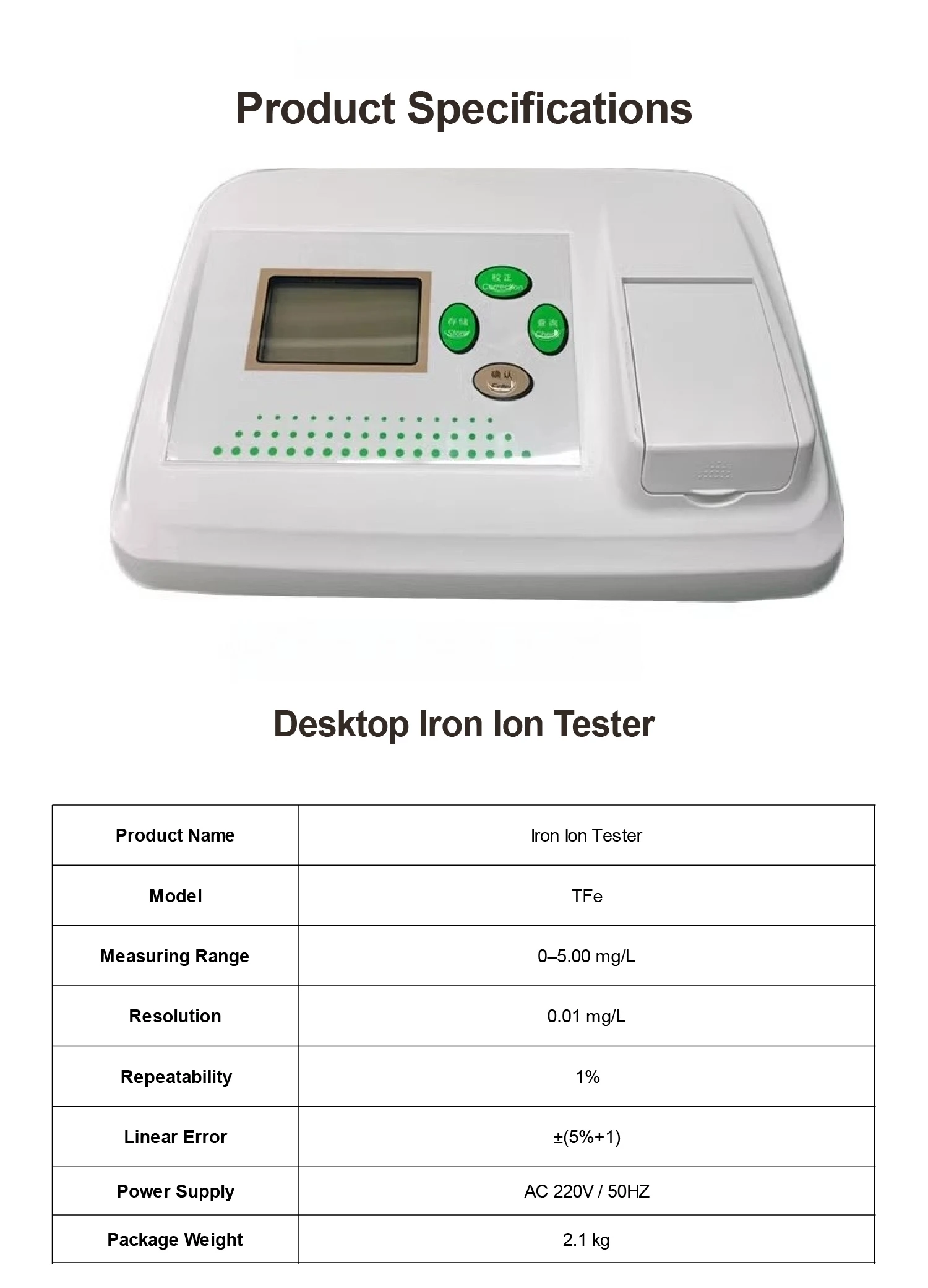 Iron Ion Concentration Meter Portable TFe Analyzer Digital Iron Tester for Water