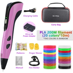 Creative 3D Printing Pen for Kids with Portable Travel Case and PLA Filament (Pink - 200M)