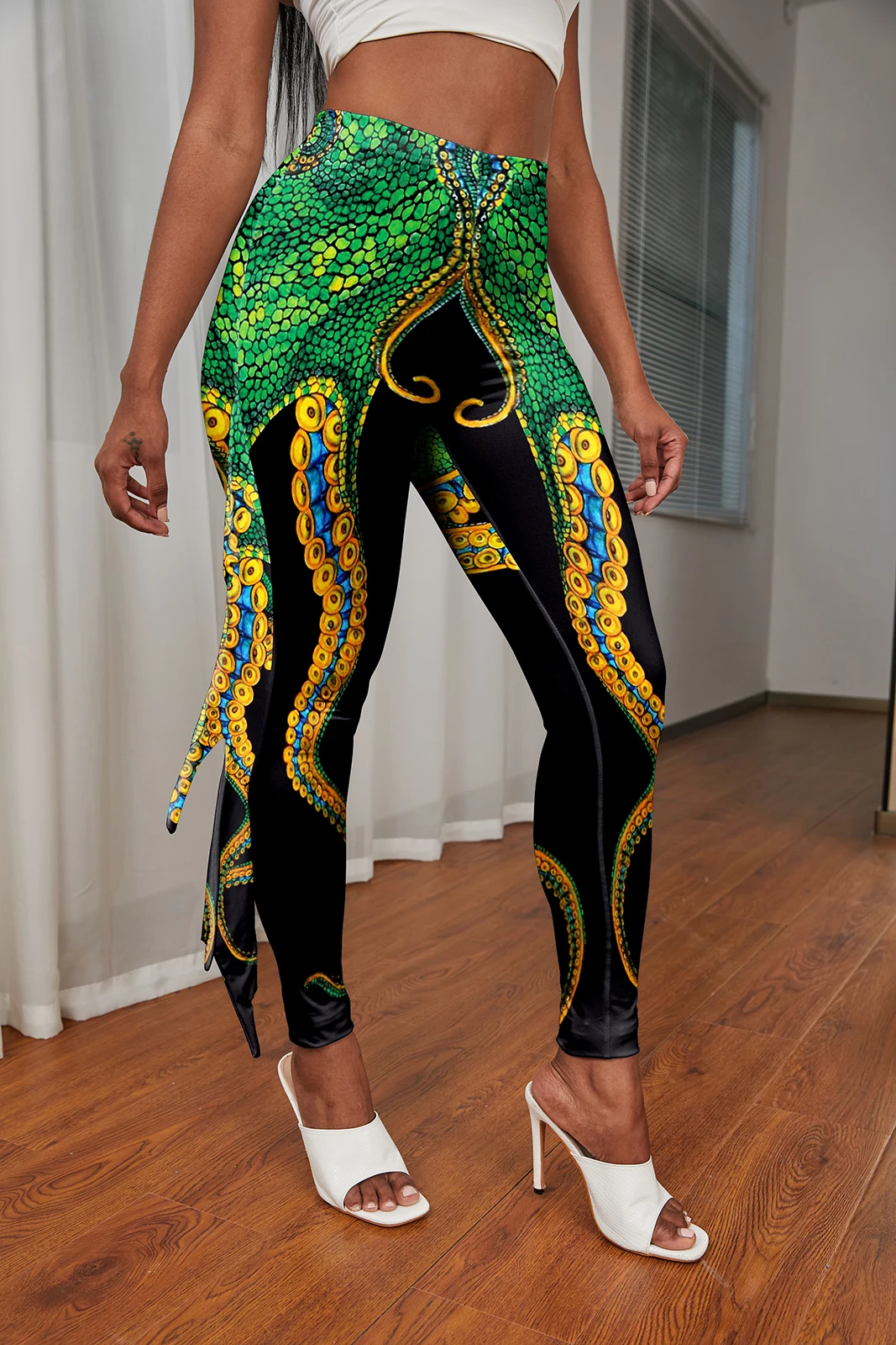 NADANBAO Damen-Leggings mit Meeresbewohner und Fransen, Meerjungfrau-Skala-Druck, Cosplay-Hose, Strand, elastisch, sexy Strumpfhose, Sport-Yoga-Hose – Detail 16