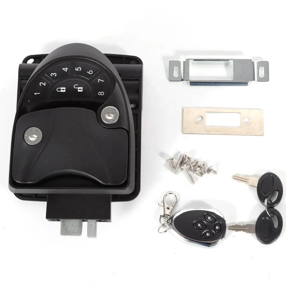 

Camper Trailer Keyless RV Entry Door Caravan Lock Latch Handle Knob Deadbolt-Black Fit for Door Thickness 30-50mm (Black)