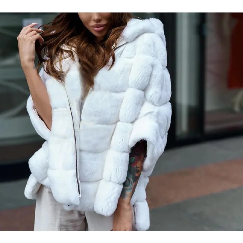 Real Rex Rabbit Fur Coat for Women, Jacket with Hood, Batwing