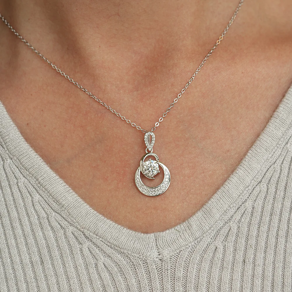 المألوف الفضة النقية قلادة قلادة المرأة نمط نجمة القمر جولة حقيبة تصميم جديد كلارو الماس Lockbone سلسلة مجوهرات