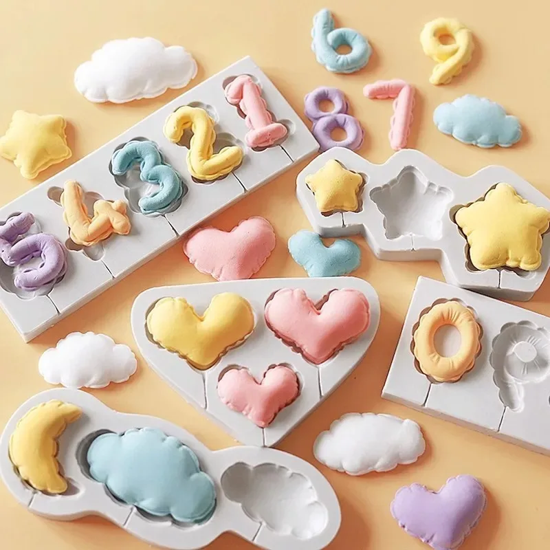 Premium Silicone Mold Set Number Lollipop Heart Star Cloud Shapes Ideal for Fondant Chocolate Resin Craft and Mousse Decorations