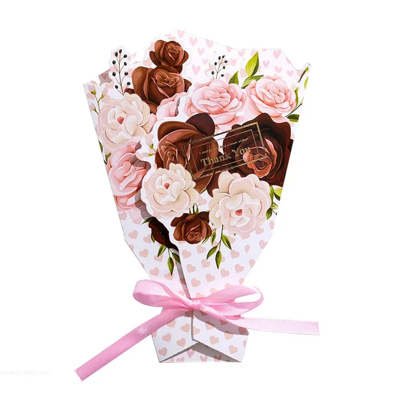 Greeting Cards 1pcs 3D Bouquet Bow Foil Valentine's Day Christmas Blessing Thank You Gift Message Thanksgiving