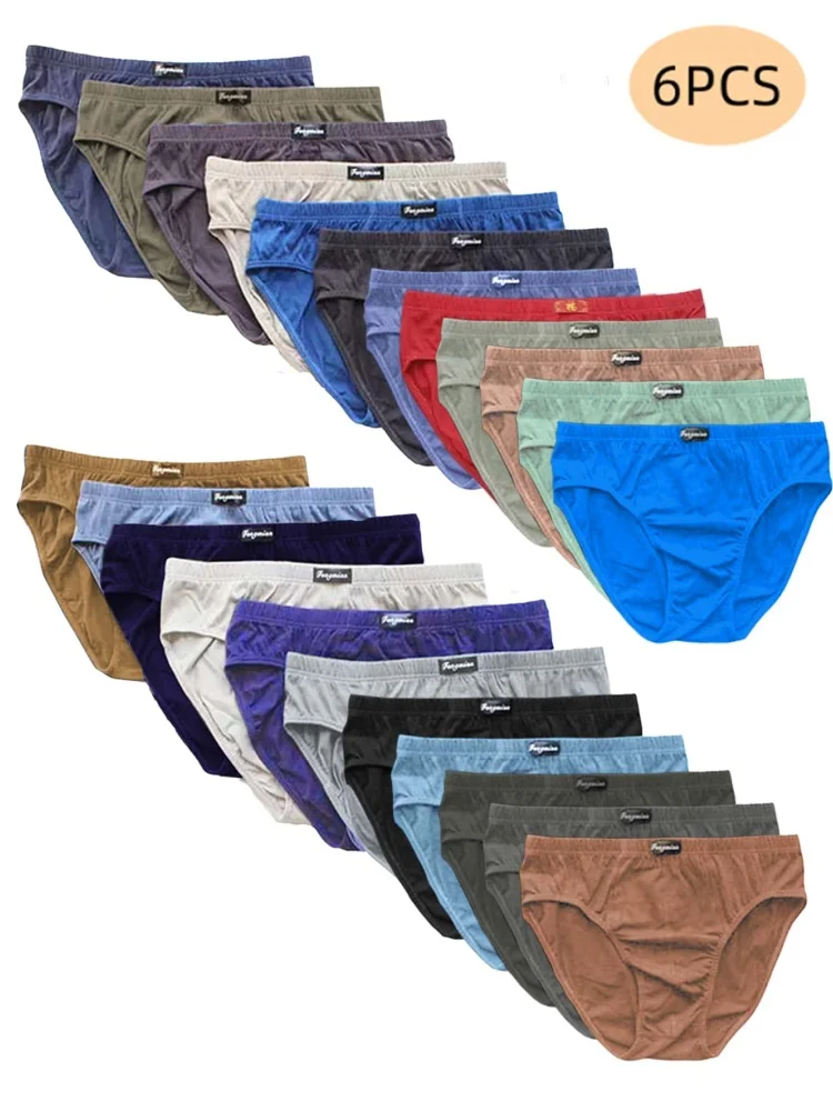 6pcs Random100% Cotton Mens Briefs Plus Size Underwear 5XL/6XL Men's Breathable Solid Sexy Comfortable Shorts