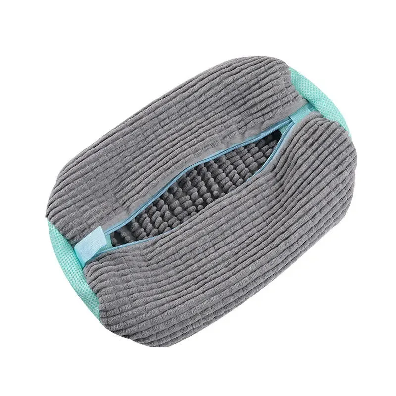 1Pc Fluffy Fiber 360 &deg; Surround Cleaning Shoe Washing Bag Reusable Durable Machine-Washable Laundry Bag with Zipper Closure
