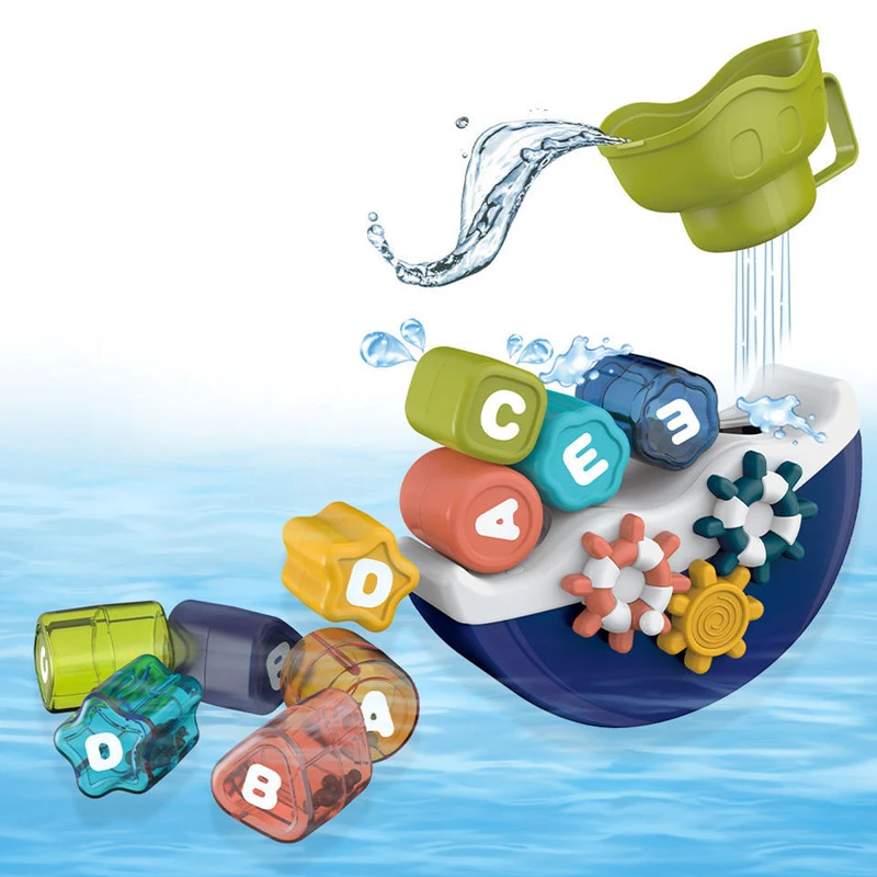 Bath Toys Baby Bathtub Water Toy Bathing Time Play Stacking Blocks Spray Water Bathroom Shower