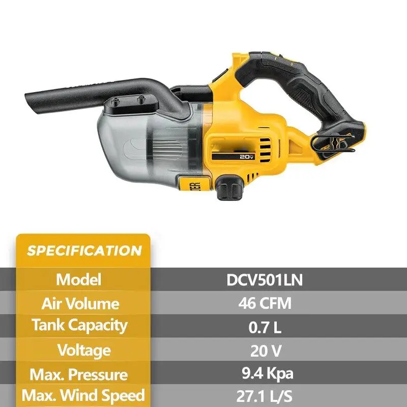 DEWALT 20V Vacuum Cleaner DCV501LN Cordless Handheld Dust Collector Industrial Cleaner Rechargeable for Car Home Gardon Cleaning images - 6