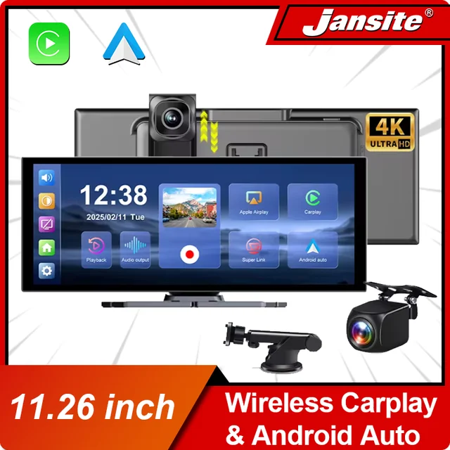 654377-1fda5b.jpg Jansite جديد 11.26 بوصة 4K DVR CarPlay اللاسلكية وأندرويد السيارات المحمولة داش كام شاشة السيارة مسجل فيديو 5G واي فاي الملاحة
