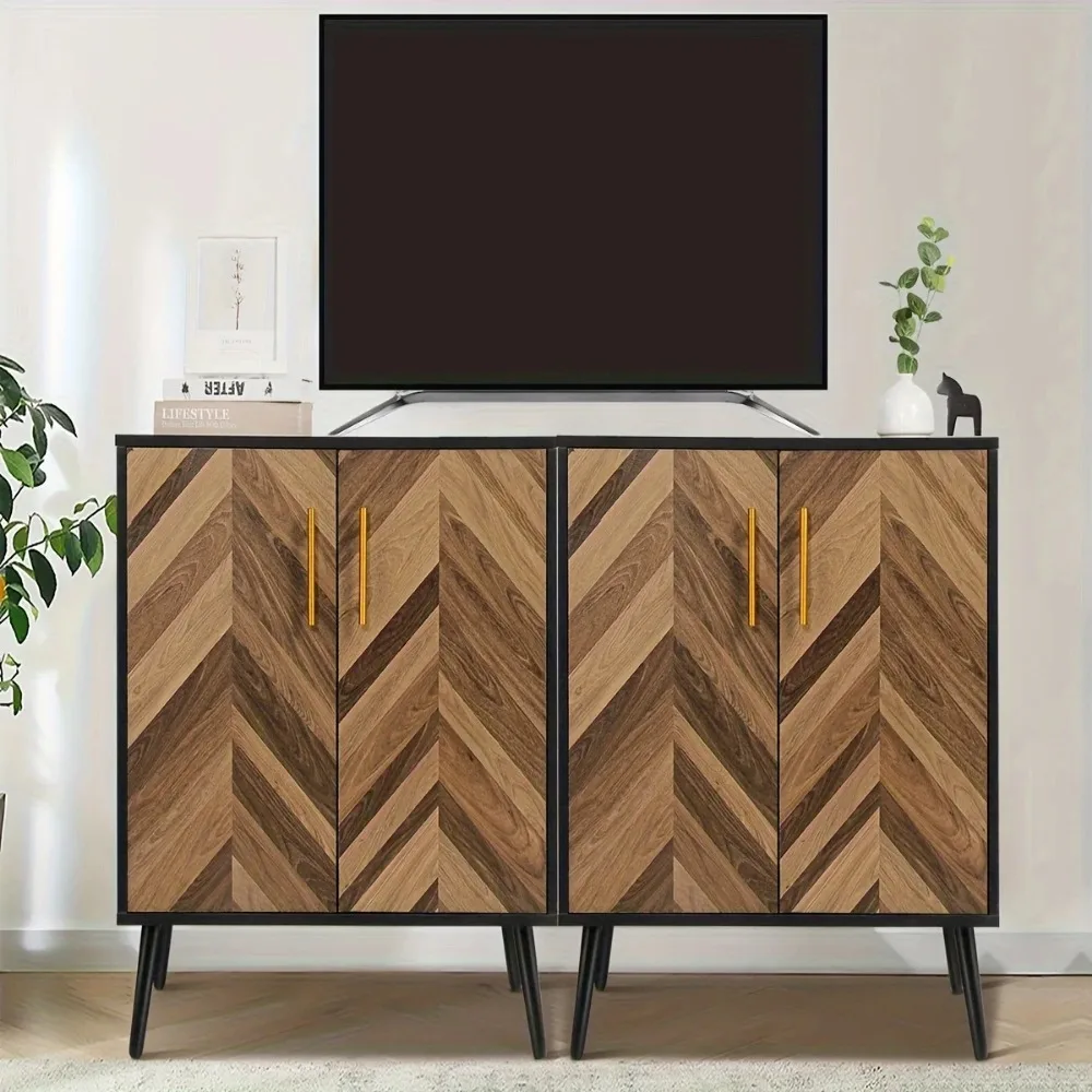Modern Storage Cabinet 2 Doors 28" Long Wooden Buffet Cabinet Adjustable Shelves Accent Bedroom Hallway