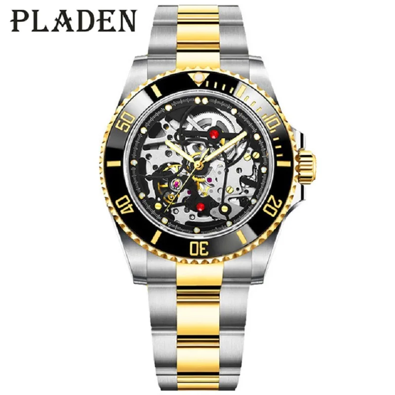 Luxury Watch For Mens Gold Steel Fashion Automatic Mechanical Wristwatch Luminous Hollow Out Waterproof AAA Clocks Free Shipping fashion unisex watch men women luminous date display rectangle dial adjustable digital watch multifunctional watch drop shipping