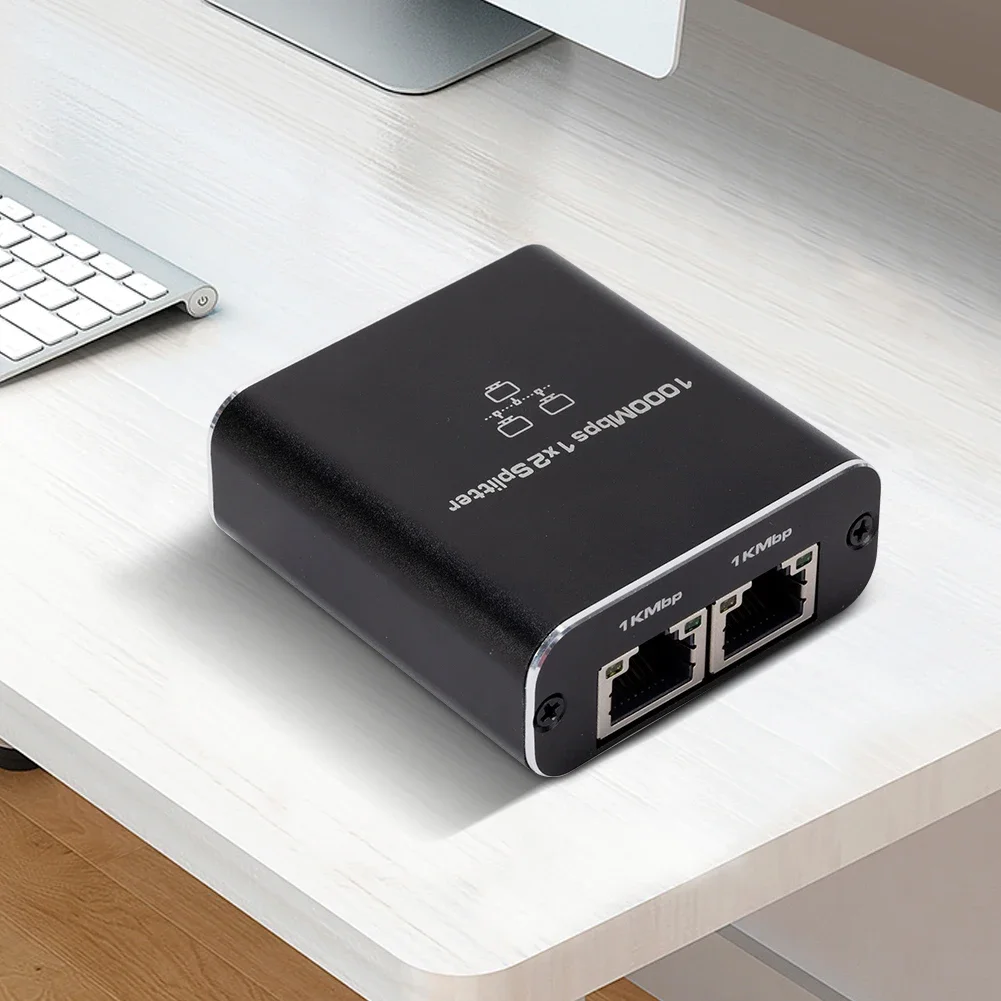 Black Aluminum Alloy Gigabit Ethernet Splitter for PC and TV