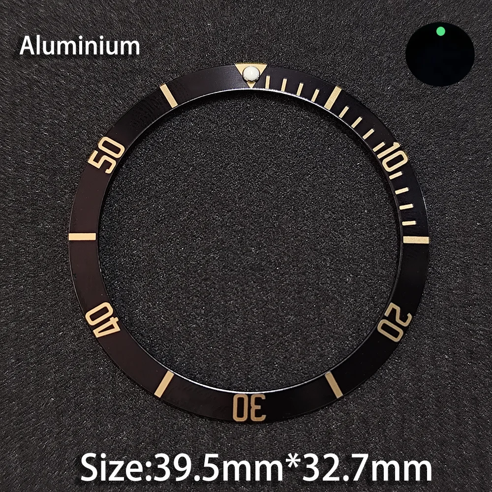 Enhanced Green Luminous Aluminum Watch Bezel - Tilted Style, 39.5mm