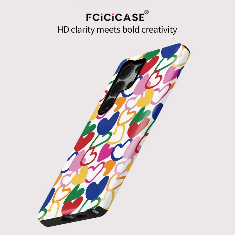 Colorful Love Heart Print Matte Phone Case
