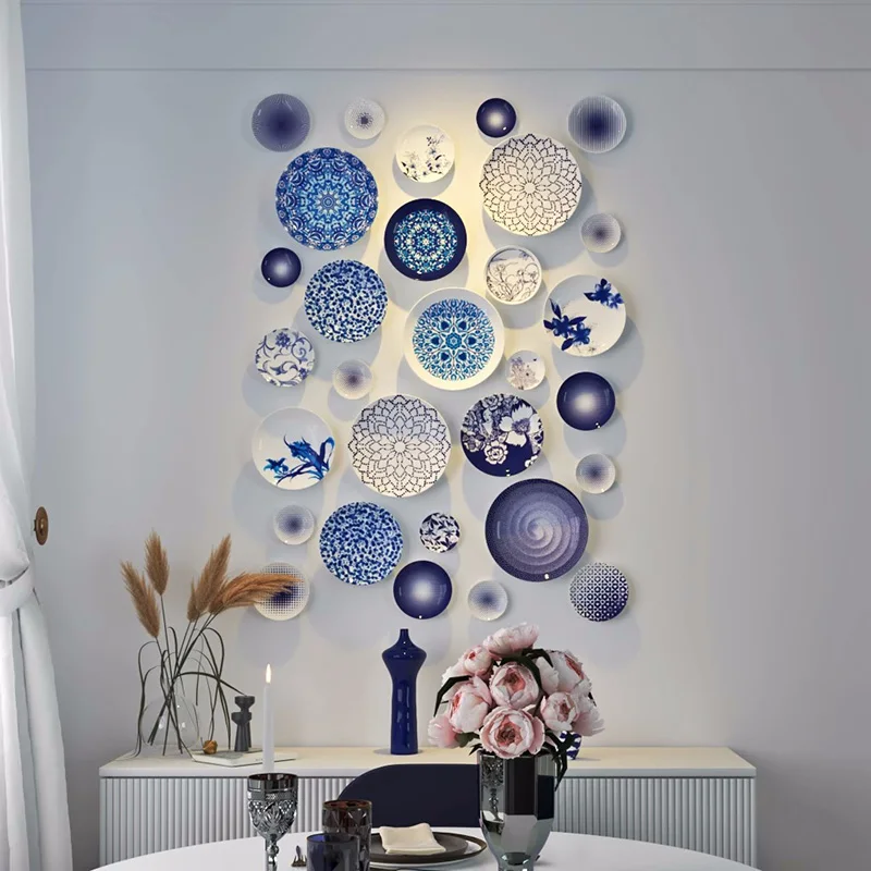 Chinese Blue and White Porcelain Ceramic Wall Decoration, Dining Room, Sofa Background, Wall Storage, Fashion Decoration 3