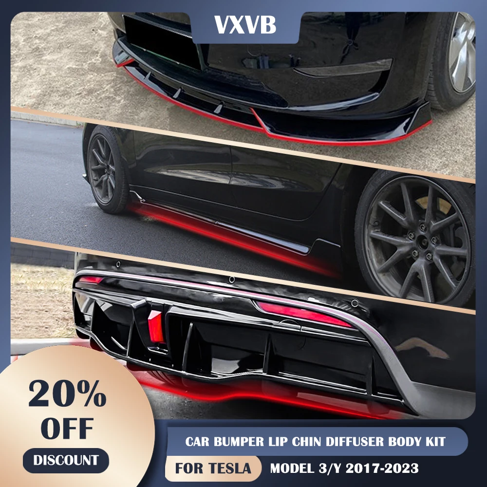 

2023 Model Y Car Bumper Lip Chin Diffuser Body Kit Spoiler Deflector Tuning For Tesla Model 3 Y 2017-2023 Exterior Accessories