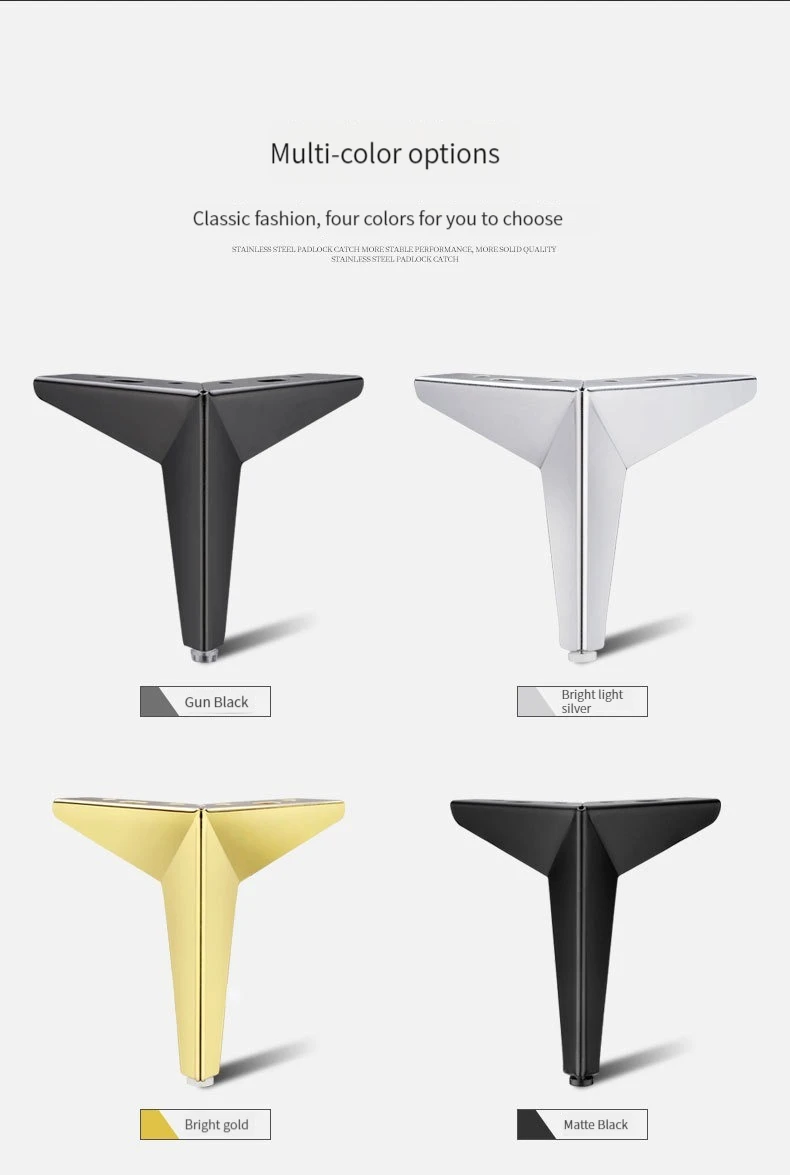 Description Picture 3 of item4Pcs Rhombic triangle metal furniture hardware Furniture Feet, Cupboard Height Bed Foot Sofa Feet 10/13/15/17CM with Screws