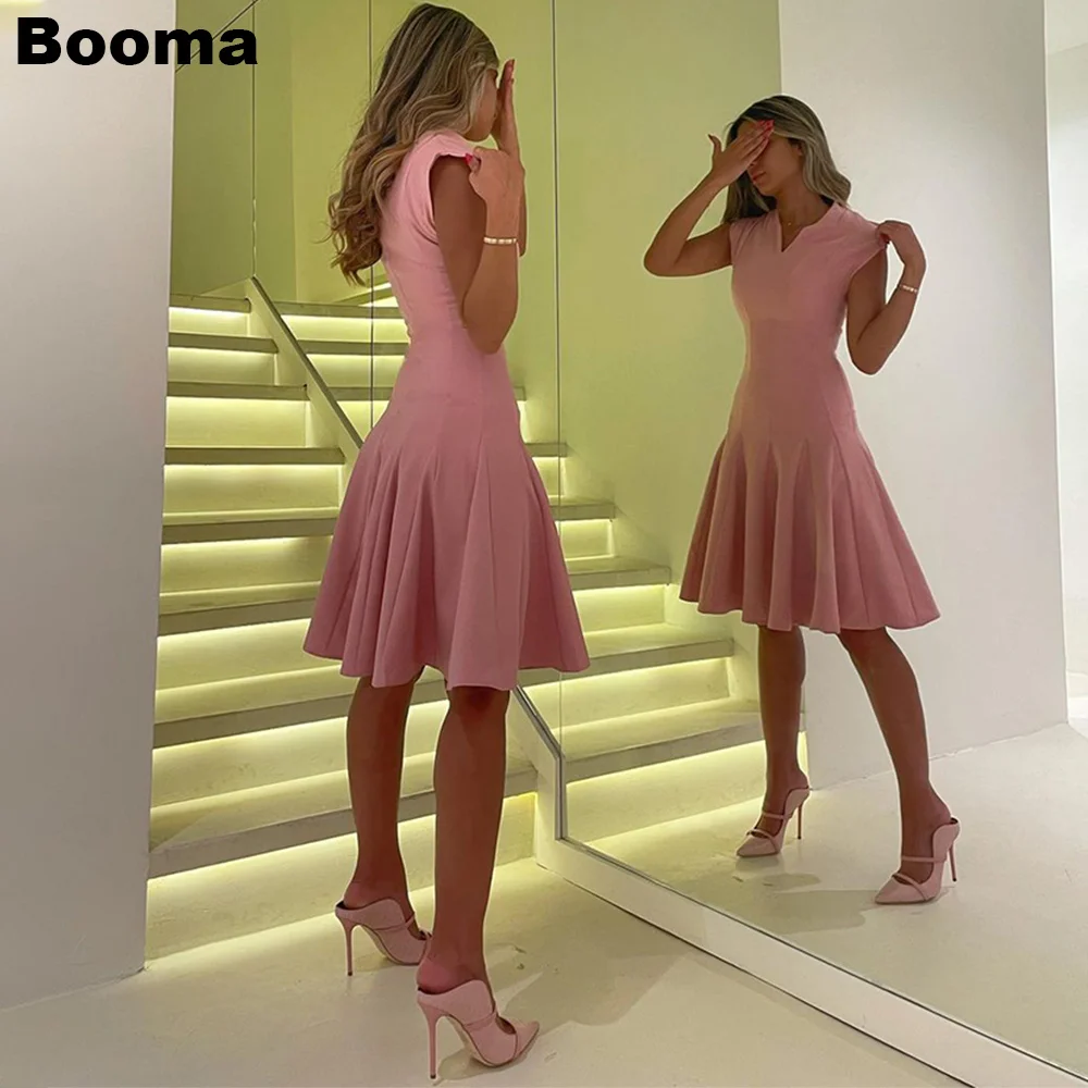 Booma А-силуэта Розовые короткие платья для выпускного вечера без рукавов со складками Вечерние платья для выпускного вечера Вечерние платья длиной до колена Дубайские наряды