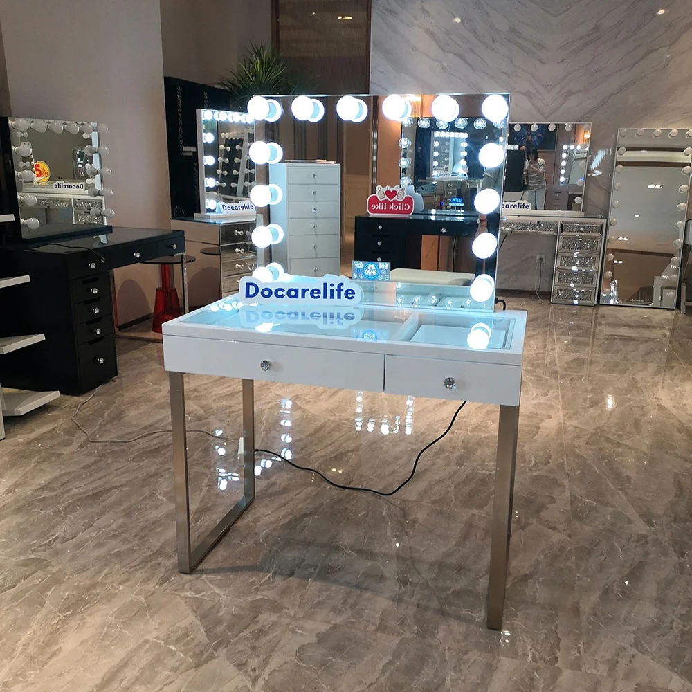 Crushed Diamond bedroom funiture Mirrored Vanity Table Vanity Mirror With LED lights