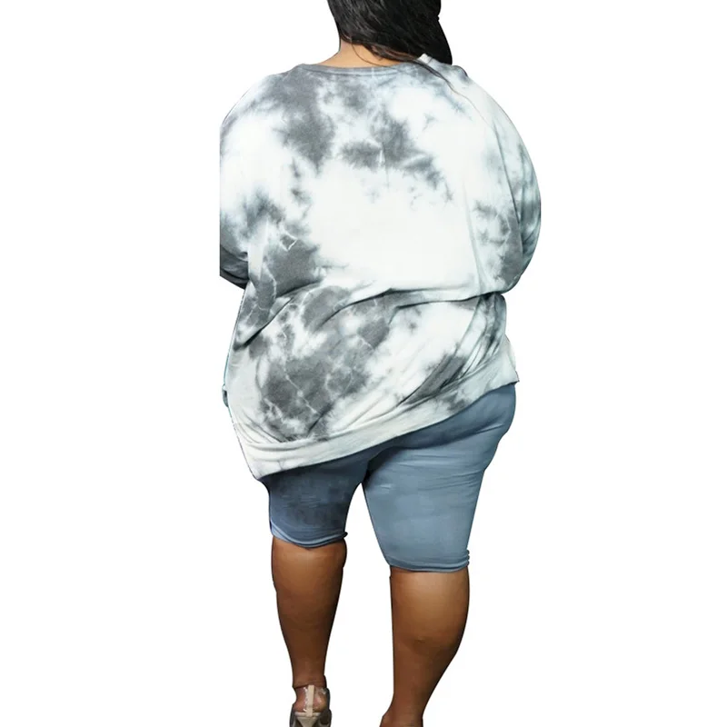 Spring Autumn Tie Dye Printed Pullover Loose Tops Personality Street Women's Plus Size Clothes Crew Neck Long Sleeve Sweatshirts