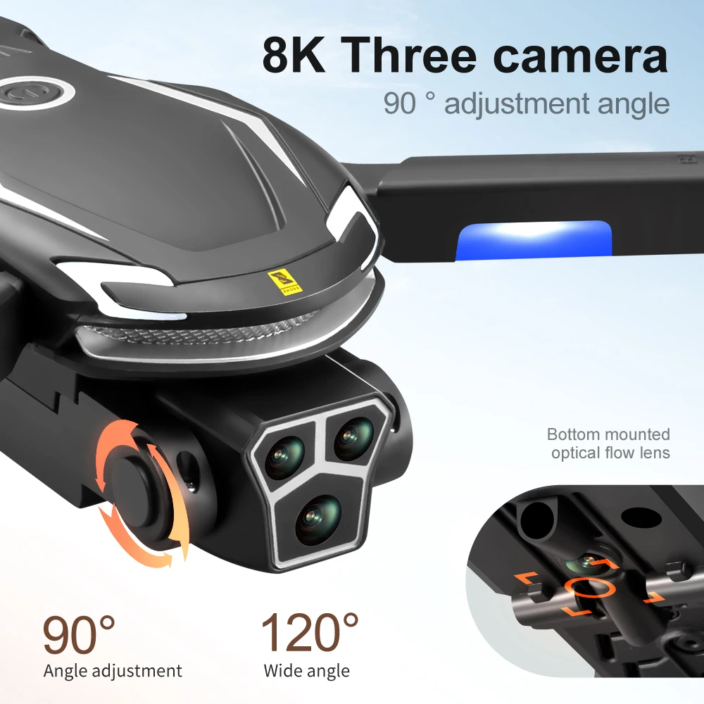 Drone Quadcopter 8K GPS Triple Camera Obstacle Avoidance Optical Flow Positioning Brushless Upgraded RC