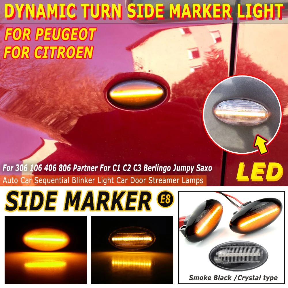 DynamicFlashingLEDSideMarkerTurnSignalLightForPeugeot307206