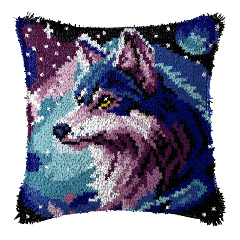 Animal Style Latch Hook Kits Corgi Cat Dog Segment Embroidery Pillow Wool Cross Stitch Carpet Embroidery DIY Latch Hook Pillows