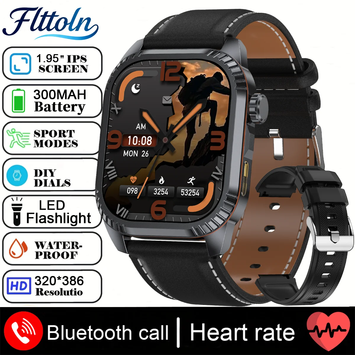 Ultra GPS Outdoors Military Smart Watch - 1.95 AMOLED Display, Compass, 10ATM Waterproof, Long-lasting Battery, Bluetooth Calling