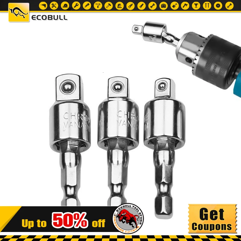 

360 Degree Sleeve Electric Hex Handle Wrench Square Head Conversion Tool Parts Connecting Rod Power Drill Accessories Set Chuck