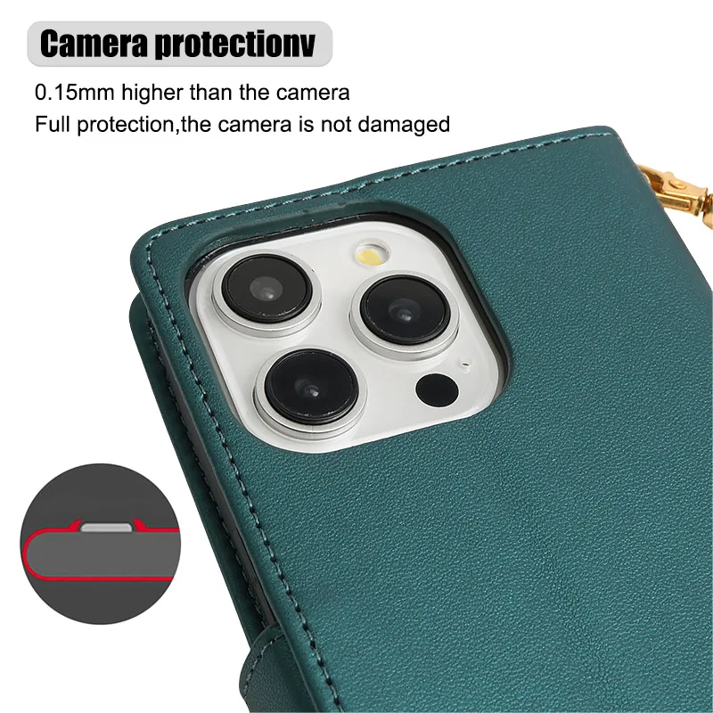 Premium Flip Leather Wallet Case with Card Slots and Strap – Elegant Protective Cover